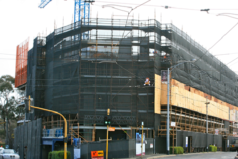 Caulfield Village front of caulfield village with scaffolding in place