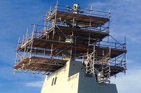 HMAS Canberra scaffold on tower of hmas canberra